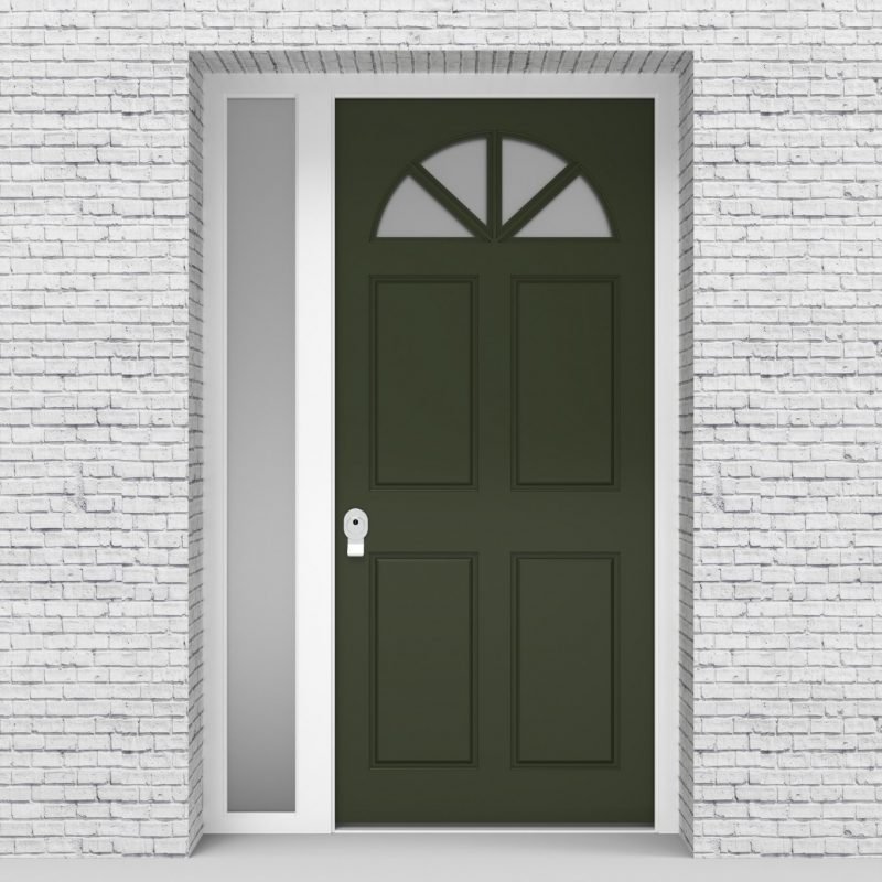 11.single Door With Left Side Panel Edwardian 4 Panel With Arched Glass Pane Fir Green (ral6009)