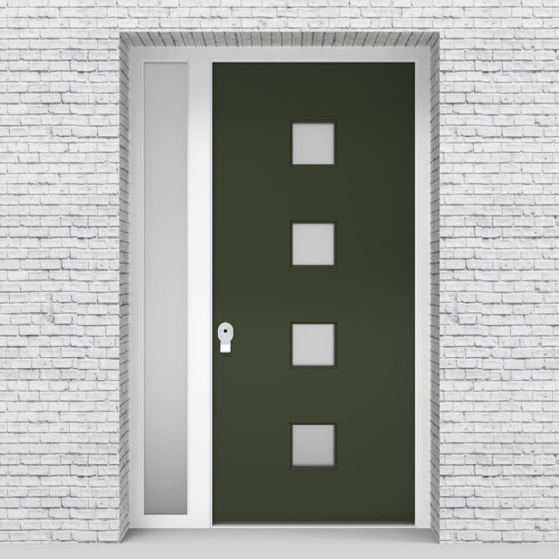 11.single Door With Left Side Panel Plain With 4 Glass Squares Fir Green (ral6009)