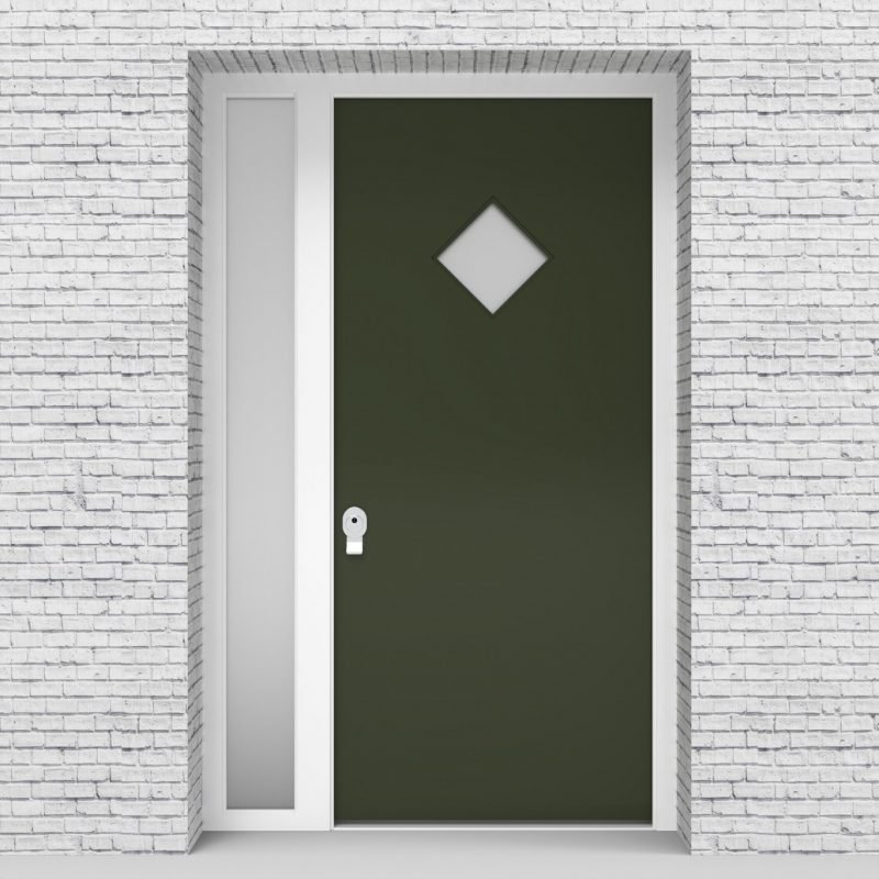 11.single Door With Left Side Panel Plain With Diamond Pane Fir Green (ral6009)