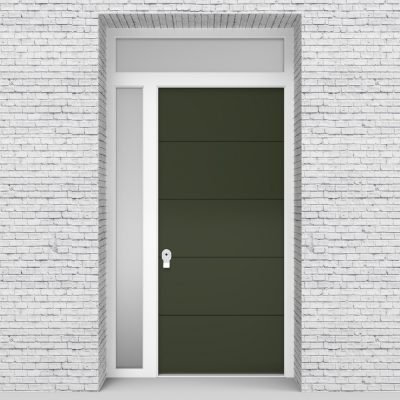 11.single Door With Left Side Panel And Transom 4 Horizontal Lines Fir Green (ral6009)