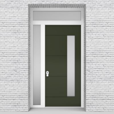 11.single Door With Left Side Panel And Transom 4 Horizontal Lines With Hinge Side Glass Fir Green (ral6009)
