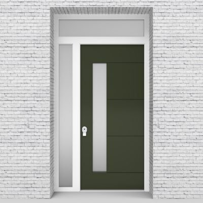 11.single Door With Left Side Panel And Transom 4 Horizontal Lines With Lock Side Glass Fir Green (ral6009)