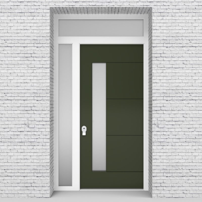 11.single Door With Left Side Panel And Transom 4 Horizontal Lines With Lock Side Glass Fir Green (ral6009)