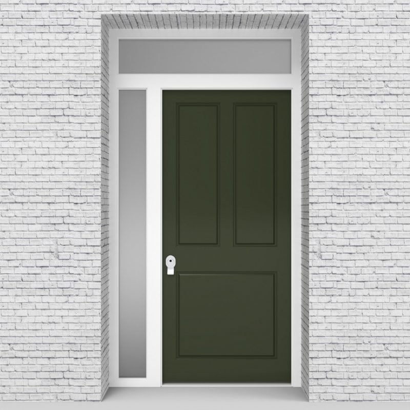11.single Door With Left Side Panel And Transom Edwardian 3 Panel Fir Green (ral6009)