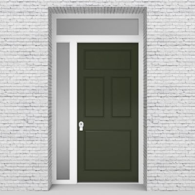 11.single Door With Left Side Panel And Transom Edwardian 4 Panel Fir Green (ral6009)