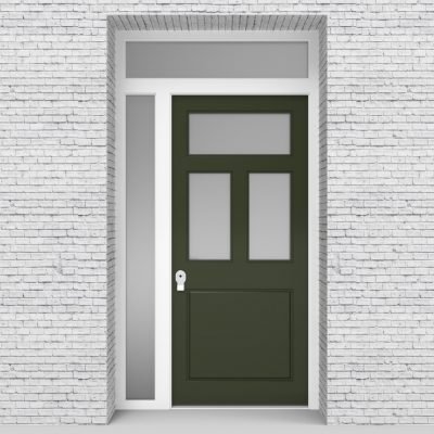 11.single Door With Left Side Panel And Transom Edwardian 4 Panel With 3 Glass Panes Fir Green (ral6009)