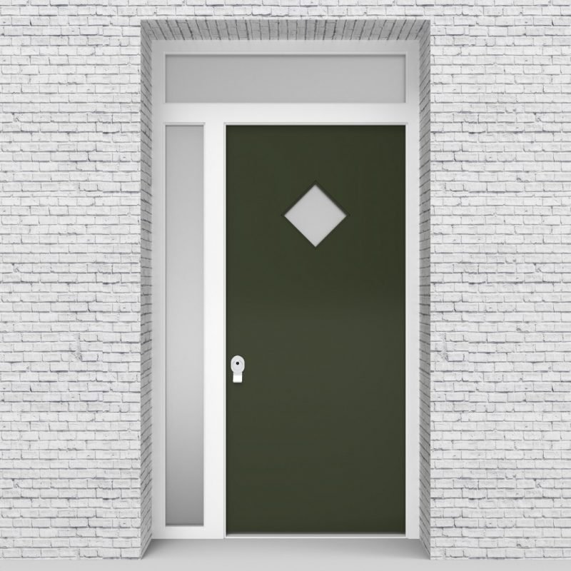 11.single Door With Left Side Panel And Transom Plain With Diamond Pane Fir Green (ral6009)