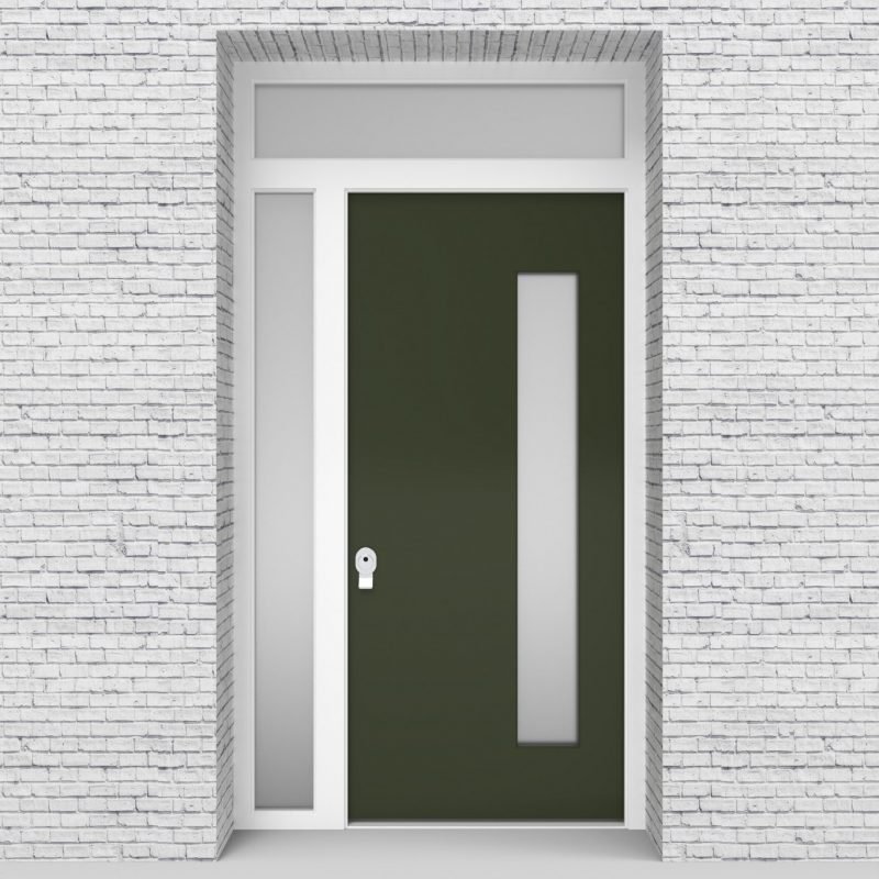 11.single Door With Left Side Panel And Transom Plain With Hinge Side Glass Fir Green (ral6009)