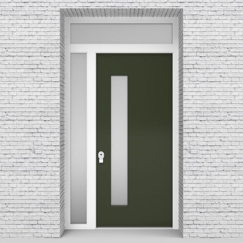 11.single Door With Left Side Panel And Transom Plain With Lock Side Glass Fir Green (ral6009)