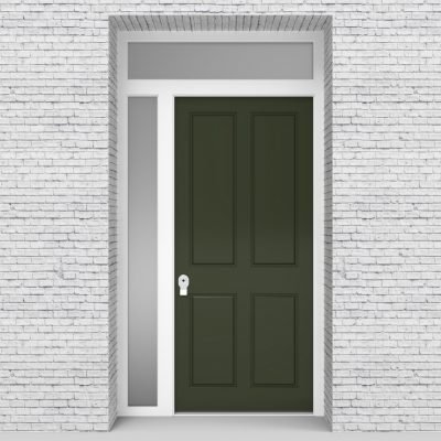 11.single Door With Left Side Panel And Transom Victorian 4 Panel Fir Green (ral6009)