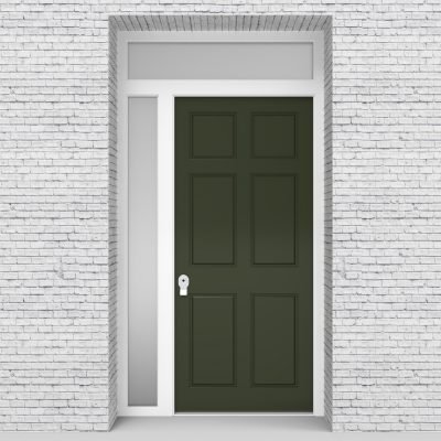 11.single Door With Left Side Panel And Transom Victorian 6 Panel Fir Green (ral6009)