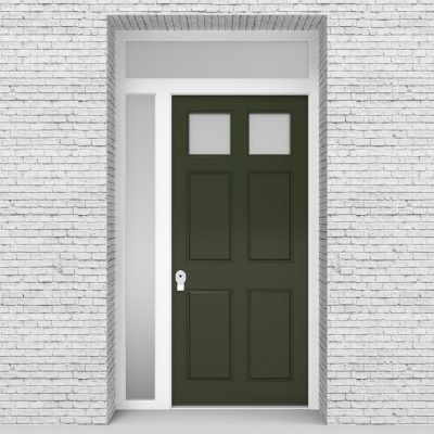 11.single Door With Left Side Panel And Transom Victorian 6 Panel With 2 Glass Panes Fir Green (ral6009)