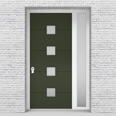 11.single Door With Right Side Panel 4 Horizontal Lines With 4 Glass Fir Green (ral6009)