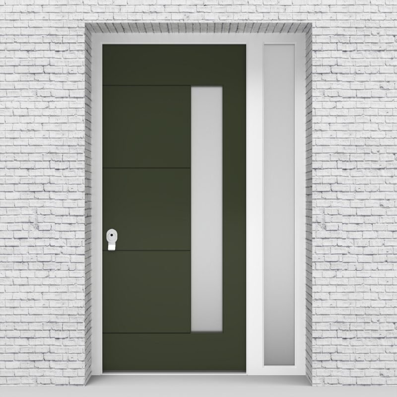 11.single Door With Right Side Panel 4 Horizontal Lines With Hinge Side Glass Fir Green (ral6009)