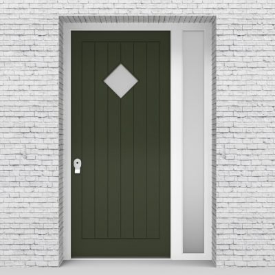 11.single Door With Right Side Panel 7 Vertical Lines With Diamond Pane Fir Green (ral6009)