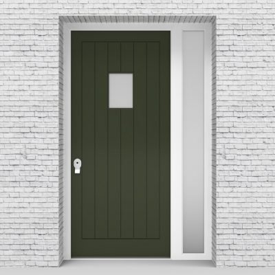 11.single Door With Right Side Panel 7 Vertical Lines With Rectangle Pane Fir Green (ral6009)