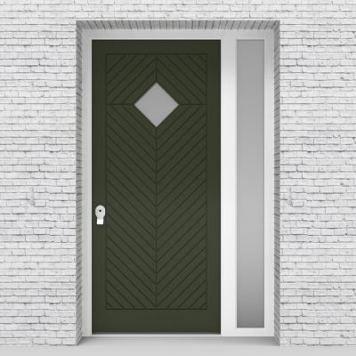 11.single Door With Right Side Panel Cottage Style With Diamond Pane Fir Green (ral6009)