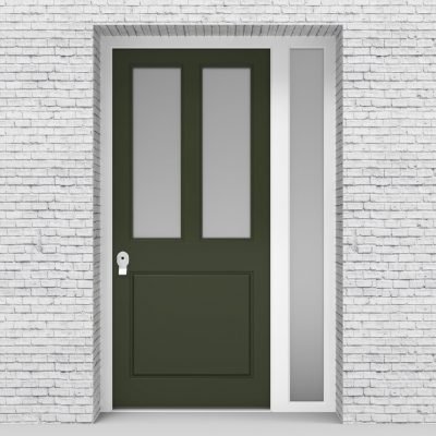 11.single Door With Right Side Panel Edwardian 3 Panel With 2 Glass Panes Fir Green (ral6009)