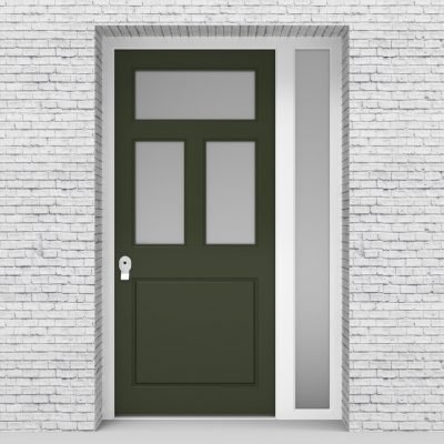 11.single Door With Right Side Panel Edwardian 4 Panel With 3 Glass Panes Fir Green (ral6009)