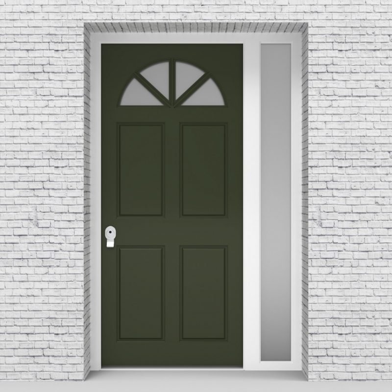 11.single Door With Right Side Panel Edwardian 4 Panel With Arched Glass Pane Fir Green (ral6009)