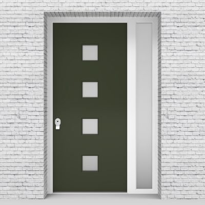 11.single Door With Right Side Panel Plain With 4 Glass Squares Fir Green (ral6009)