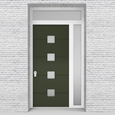 11.single Door With Right Side Panel And Transom 4 Horizontal Lines Fir Green (ral6009)