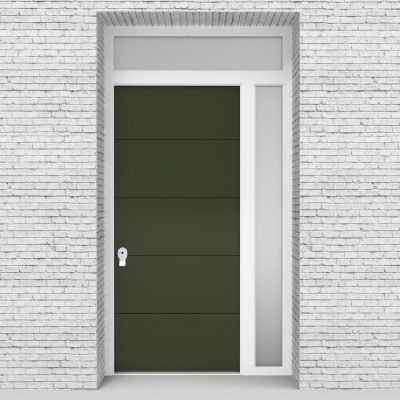11.single Door With Right Side Panel And Transom 4 Horizontal Lines Fir Green (ral6009)