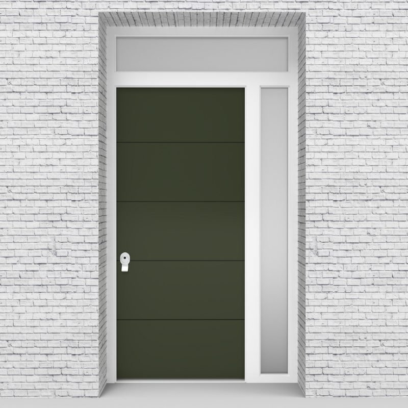 11.single Door With Right Side Panel And Transom 4 Horizontal Lines Fir Green (ral6009)