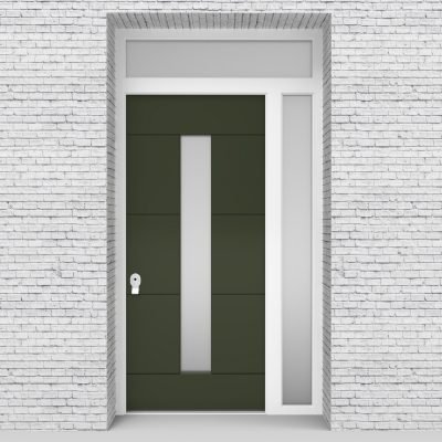11.single Door With Right Side Panel And Transom 4 Horizontal Lines With Central Glass Fir Green (ral6009)