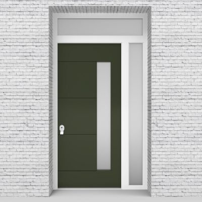 11.single Door With Right Side Panel And Transom 4 Horizontal Lines With Hinge Side Glass Fir Green (ral6009)