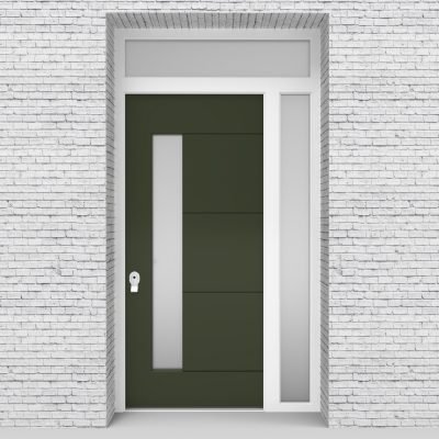 11.single Door With Right Side Panel And Transom 4 Horizontal Lines With Lock Side Glass Fir Green (ral6009)