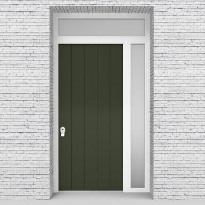 11.single Door With Right Side Panel And Transom 4 Vertical Lines Fir Green (ral6009)