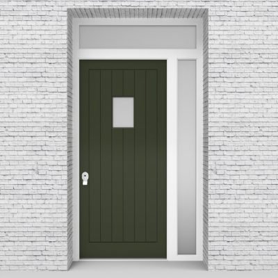 11.single Door With Right Side Panel And Transom 7 Vertical Lines With Rectangle Pane Fir Green (ral6009)