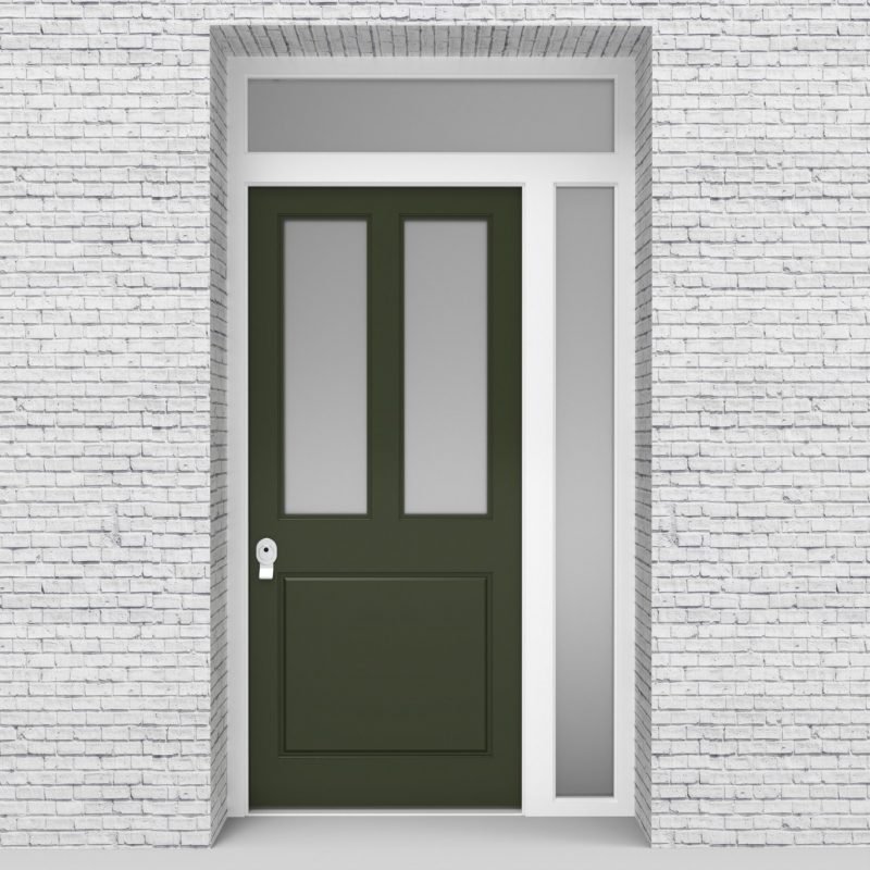 11.single Door With Right Side Panel And Transom Edwardian 3 Panel With 2 Glass Panes Fir Green (ral6009)