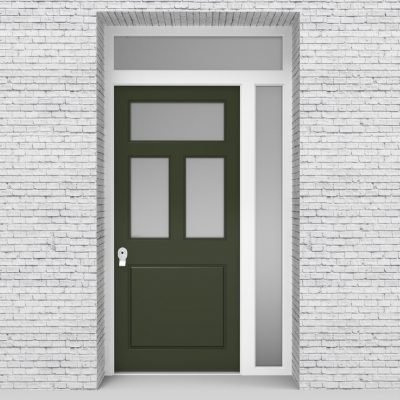 11.single Door With Right Side Panel And Transom Edwardian 4 Panel With 3 Glass Panes Fir Green (ral6009)