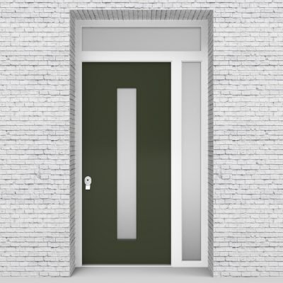 11.single Door With Right Side Panel And Transom Plain With Central Glass Fir Green (ral6009)