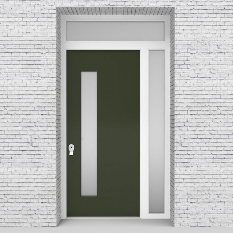 11.single Door With Right Side Panel And Transom Plain With Lock Side Glass Fir Green (ral6009)