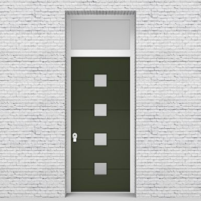 11.single Door With Transom 4 Horizontal Lines With 4 Glass Squares Fir Green (ral6009)