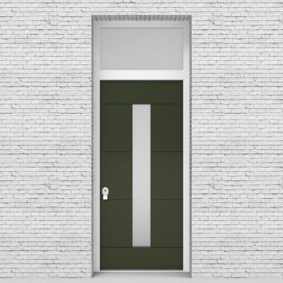11.single Door With Transom 4 Horizontal Lines With Central Glass Fir Green (ral6009)