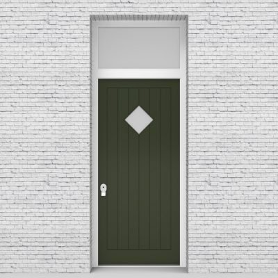 11.single Door With Transom 7 Vertical Lines With Diamond Pane Fir Green (ral6009)