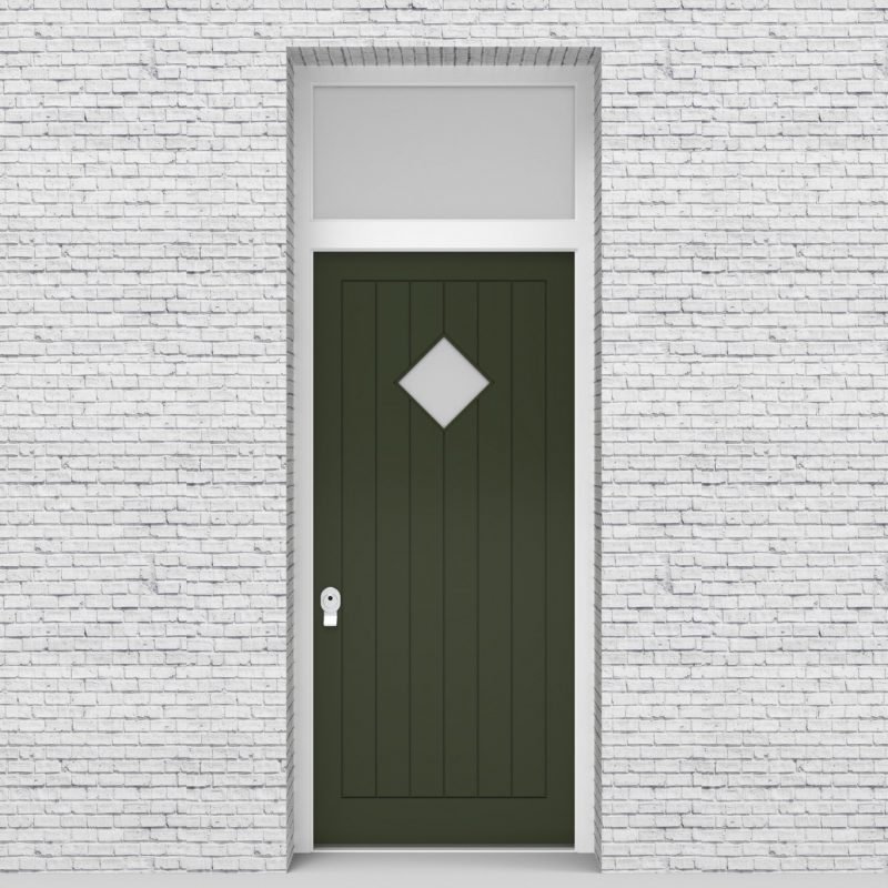 11.single Door With Transom 7 Vertical Lines With Diamond Pane Fir Green (ral6009)