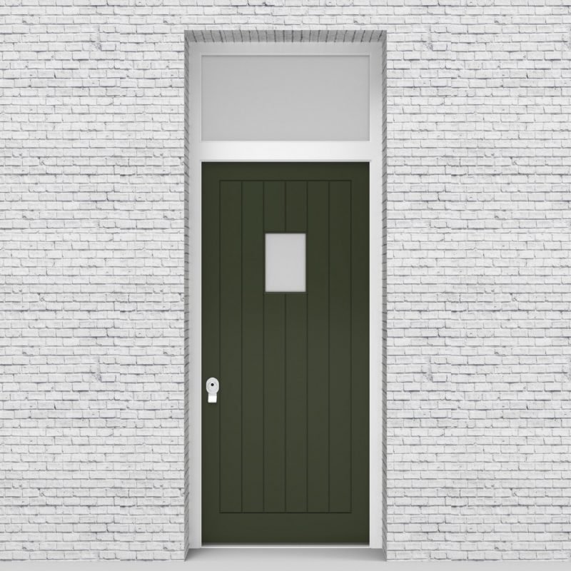 11.single Door With Transom 7 Vertical Lines With Rectangle Pane Fir Green (ral6009)