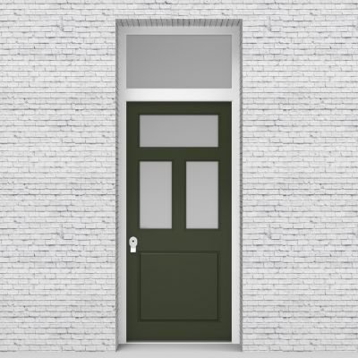 11.single Door With Transom Edwardian 4 Panel With 3 Glass Panes Fir Green (ral6009)