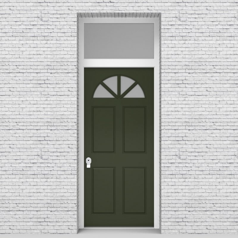11.single Door With Transom Edwardian 4 Panel With Arched Glass Pane Fir Green (ral6009)