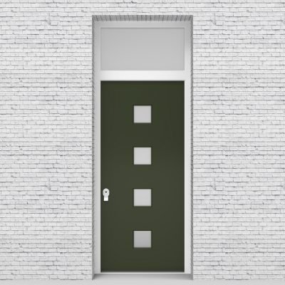 11.single Door With Transom Plain With 4 Glass Squares Fir Green (ral6009)