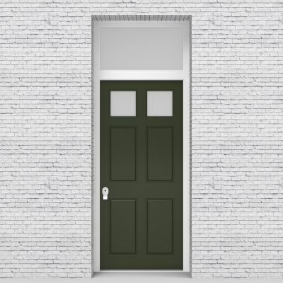 11.single Door With Transom Victorian 6 Panel With 2 Glass Panes Fir Green (ral6009)