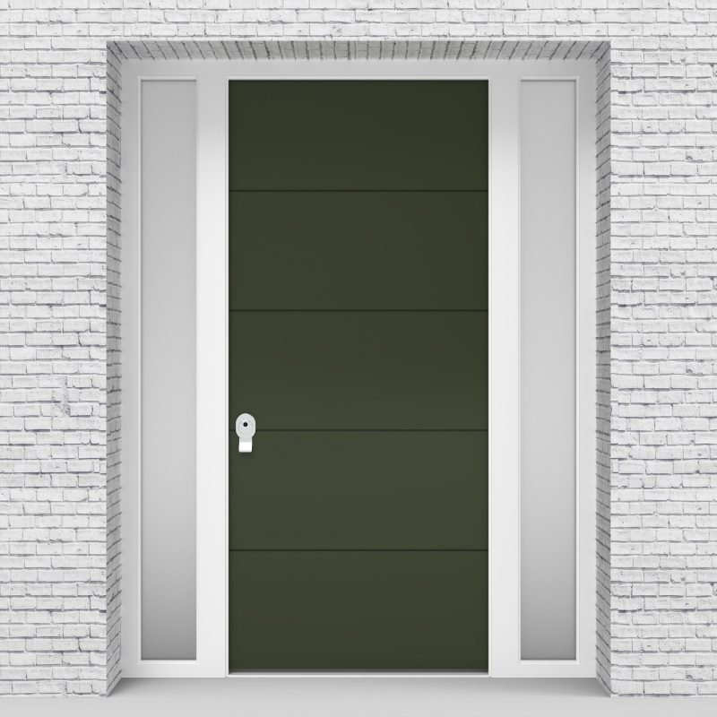 11.single Door With Two Side Panels 4 Horizontal Lines Fir Green (ral6009)