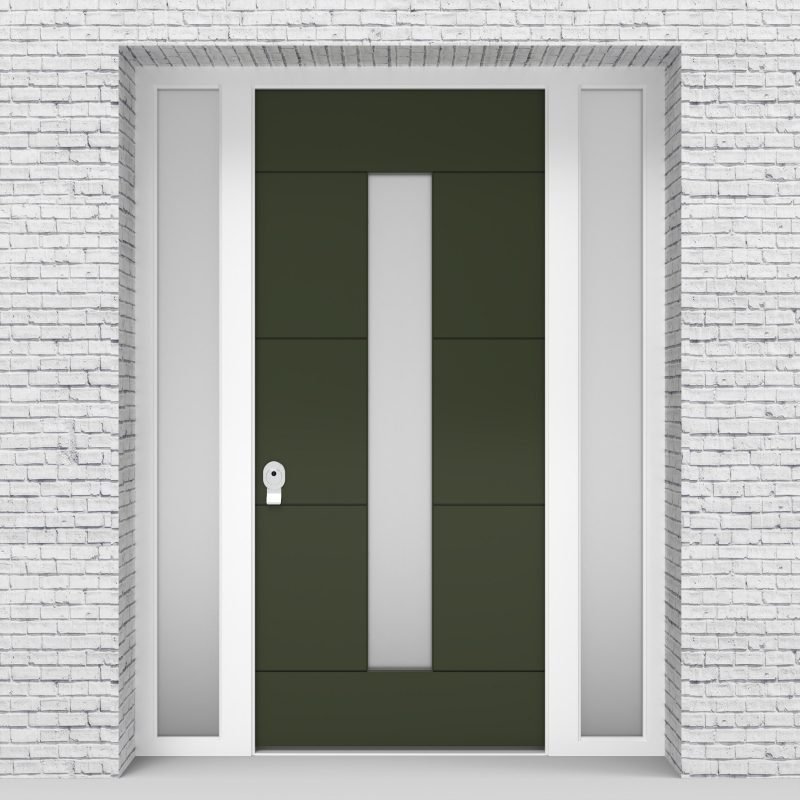 11.single Door With Two Side Panels 4 Horizontal Lines With Central Glass Fir Green (ral6009)