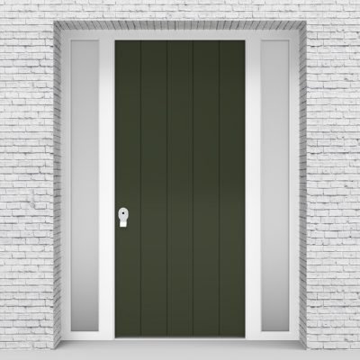 11.single Door With Two Side Panels 4 Vertical Lines Fir Green (ral6009)