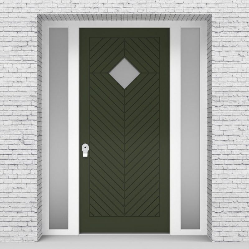 11.single Door With Two Side Panels Cottage Style With Diamond Pane Fir Green (ral6009)